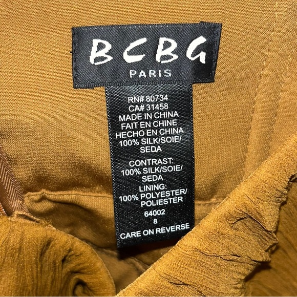 BCBG Paris Strapless Silk Mustard Semi Formal Bohemian Crepe Jeweled Mini Dress - Picture 2 of 4